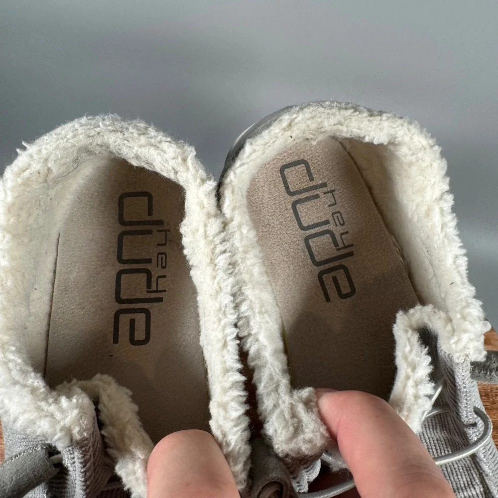 Hey Dude Wendy Corduroy Grey Faux Fur Lined Slip On Loafers Womens 9 121413069